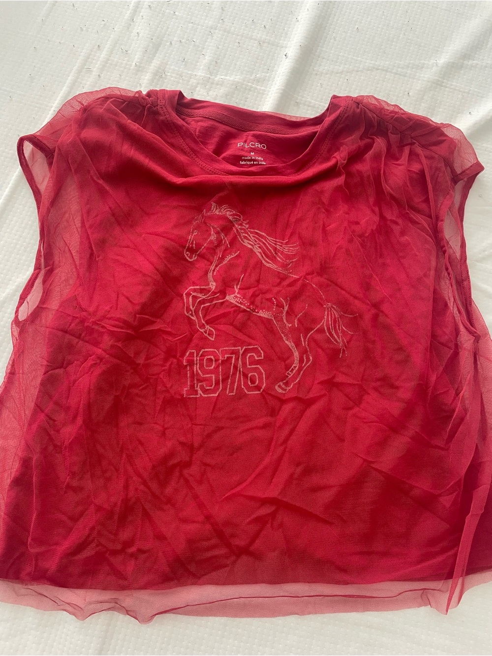 Pilcro Red Sheer Overlay Horse Graphic Tee